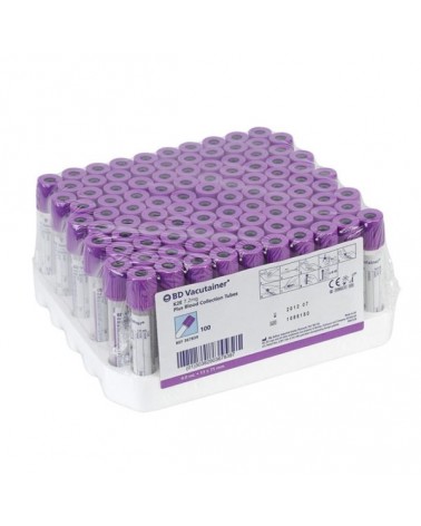 BD Σωληνάρια Αιμοληψίας Vacutainer Plus 3.6mg EDTA K3 Tubes, 13x75mm, 2ml, μωβ πώμα, 100 τεμάχια